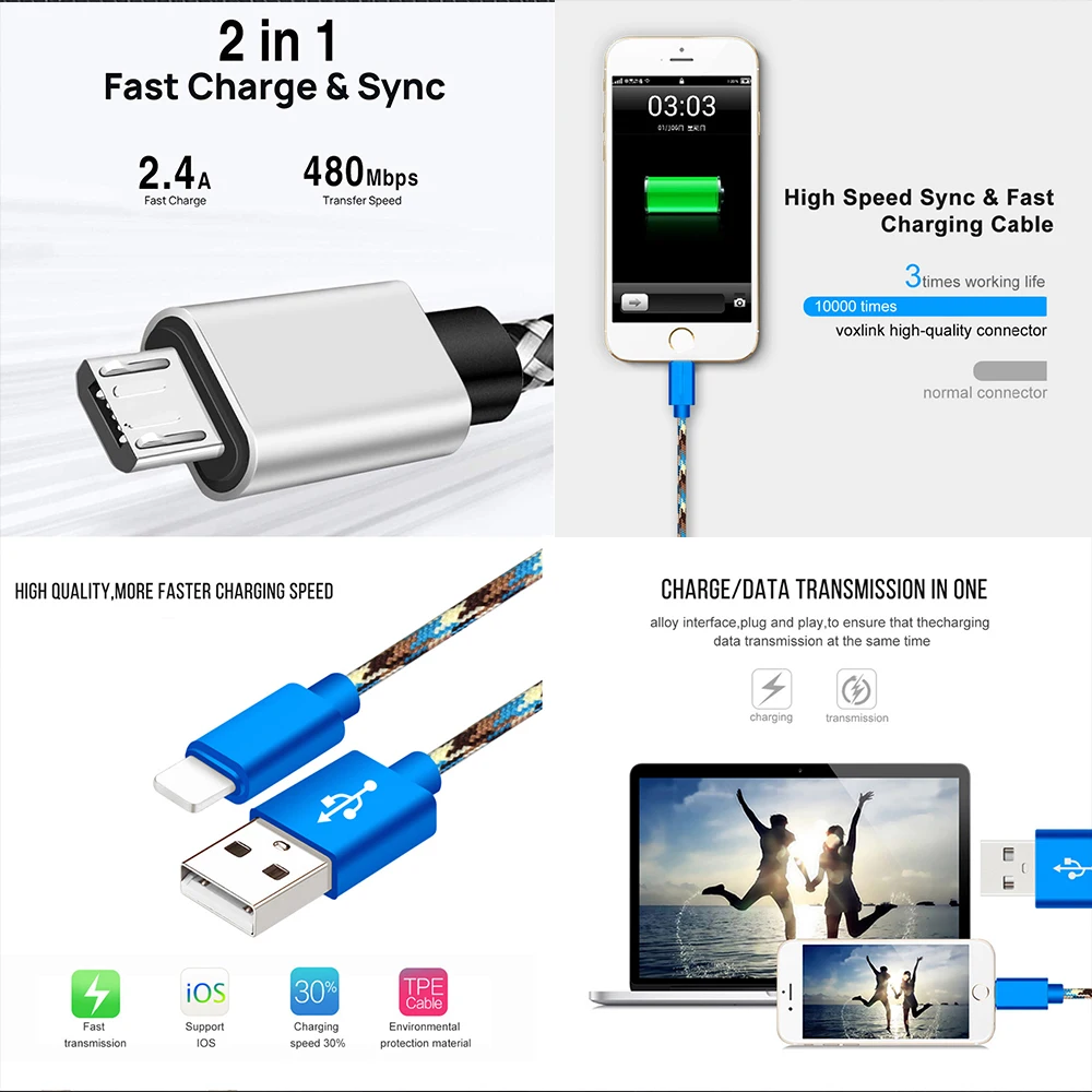 Nylon Braided Usb 2.0 Type C Charger Cable 2a Fast Micro Usb Charging Usb Data Cables