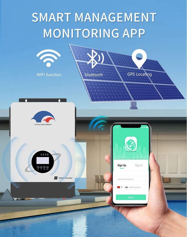 YUYANG factory 3 single phase cheap inverter hybrid 12v 2.2kw solar inverter 3.5kw off on grid inverters 5kw 8kw 12kw