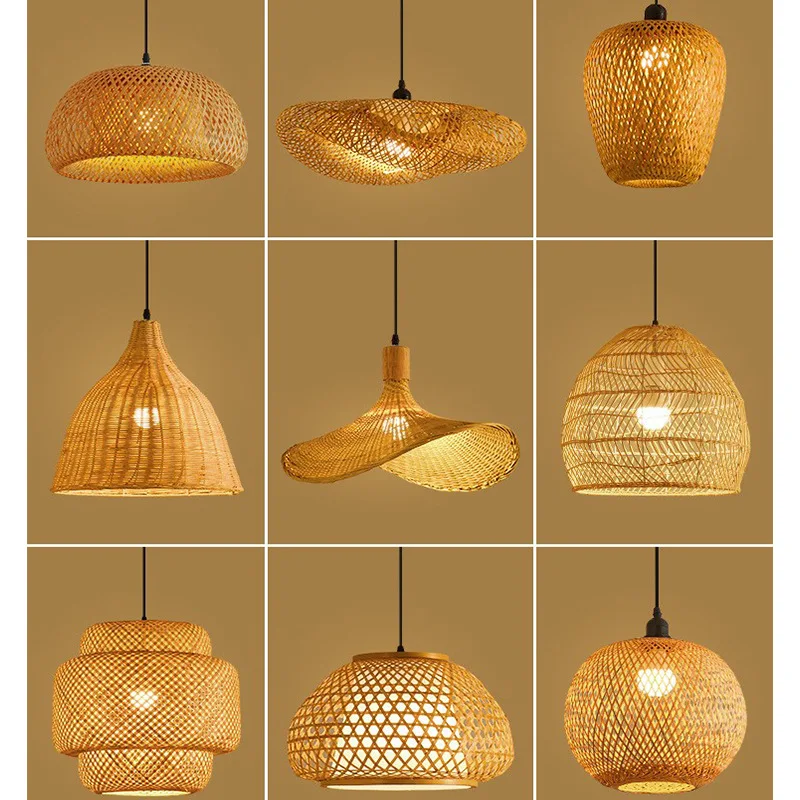 CSLIDO Hanging Lamps Bamboo Led Ceiling Lights Wholesale Bamboo Weaving Chandelier Rattan Pendant Light For Restaurant
