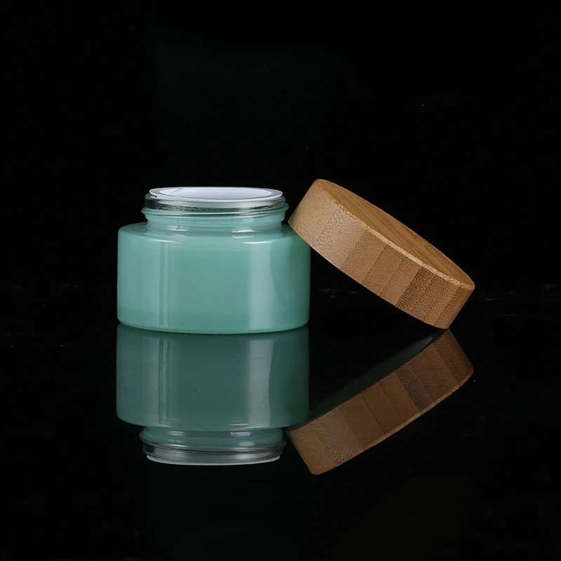 30 50 100 g Bamboo Container Mint Green Facial Cream Glass Jar with bamboo lid