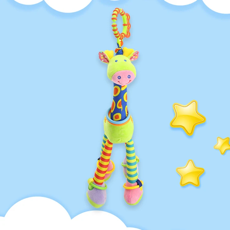 Baby Stroller Plush Toy, Soft Hanging Teething Rattle Toys, Newborn Crib Bed Around Toy Car Seat Animal Stuffed Toy with Teether