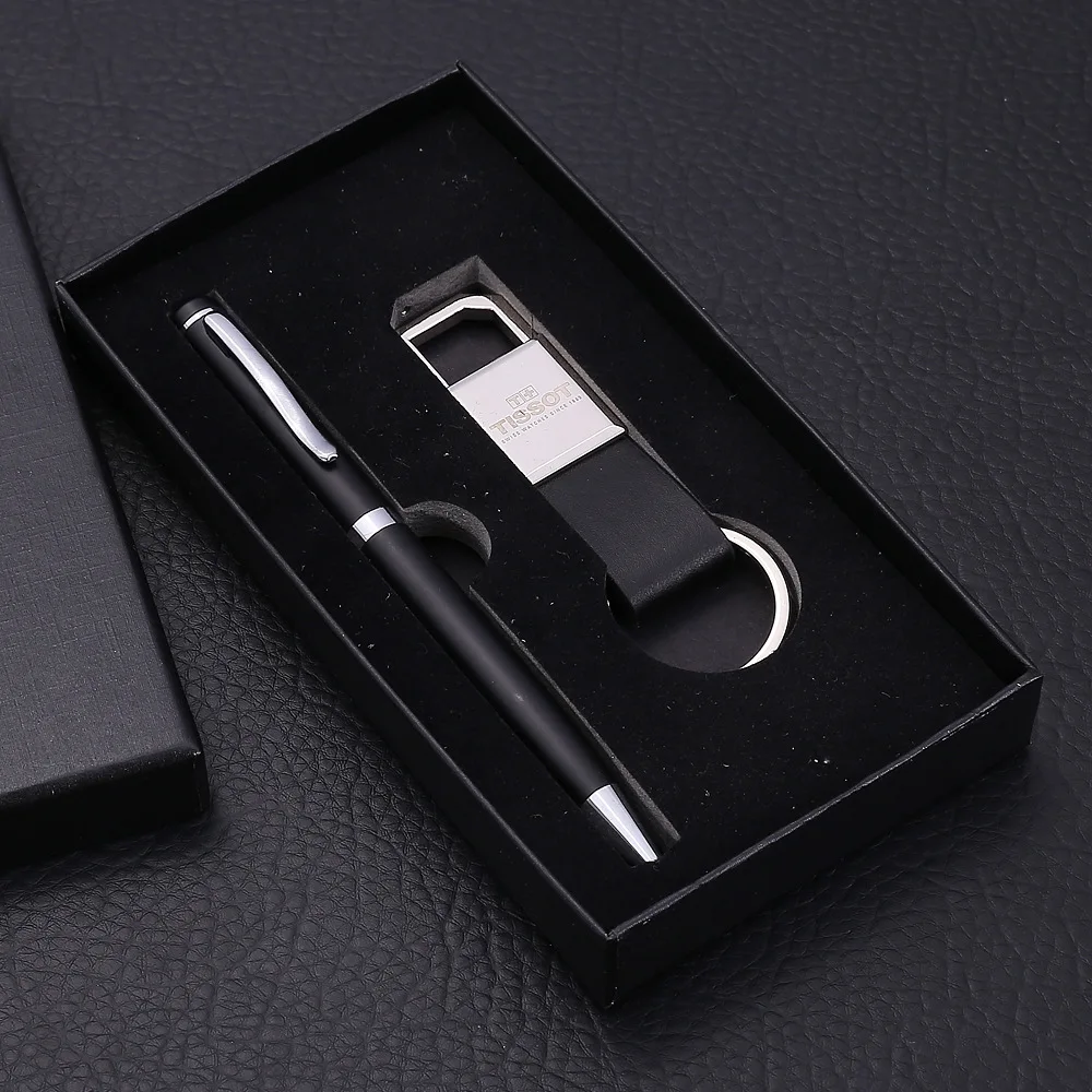 Hot Sale Custom Colorful Set Gift Box Leather Metal Pen Key Chain Business Gift Sets Two Pieces Set Pen And Keychain In Box