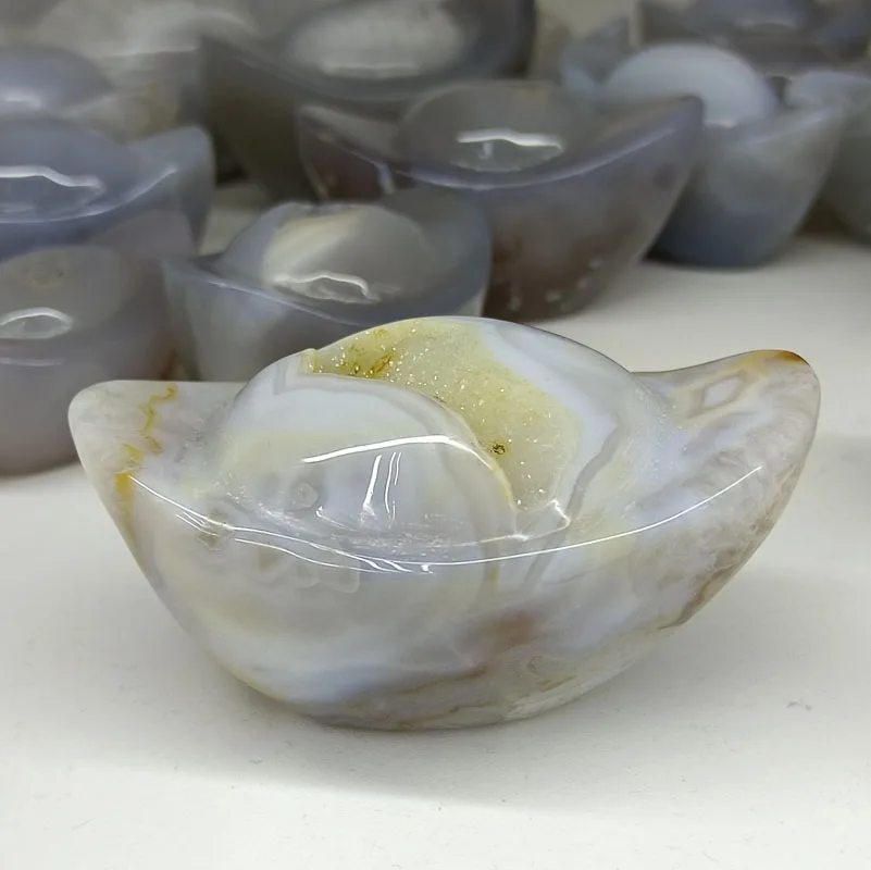 Customized natural agate ingot ornaments crystal raw stone polished ornaments for decoration
