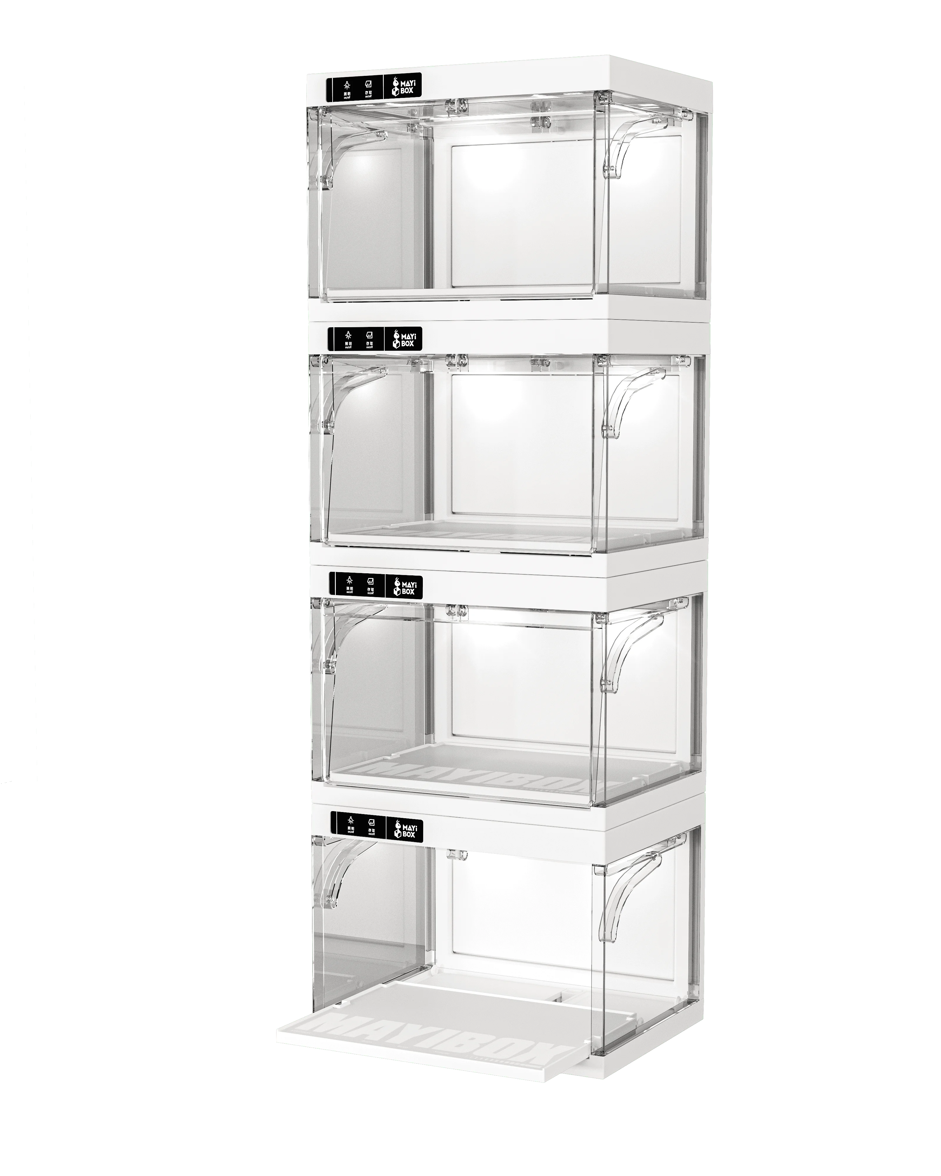 China Wholesale Plastic Sneaker Box Storage Shoe Box Control LED Transparent Stackable shoe cabinet display