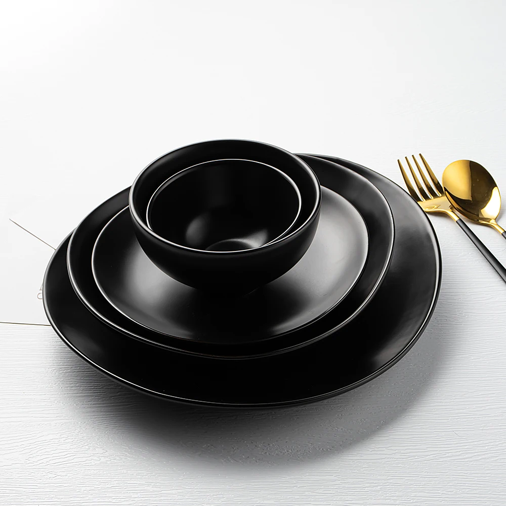 Wholesale luxury porcelain dinner sets ceramic matte black dinnerware