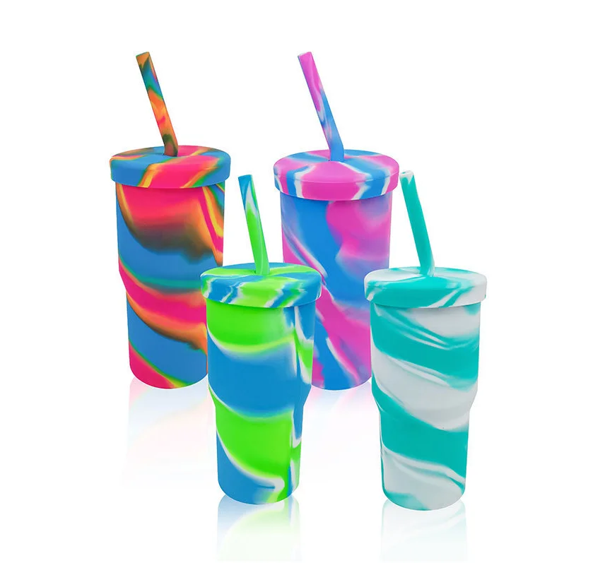 Silicone Pint Glasses Unbreakable Reusable Durable and Shatterproof Silicone Cups for Parties Sports and Outdoor Mountain Marble