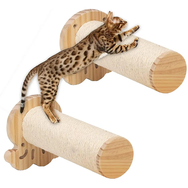 2 PCS Wall Mounted Cat Furniture Cat Wall Steps with Sisal Floating Scratching Post Shelves for Cat Perch Ladder Furniture