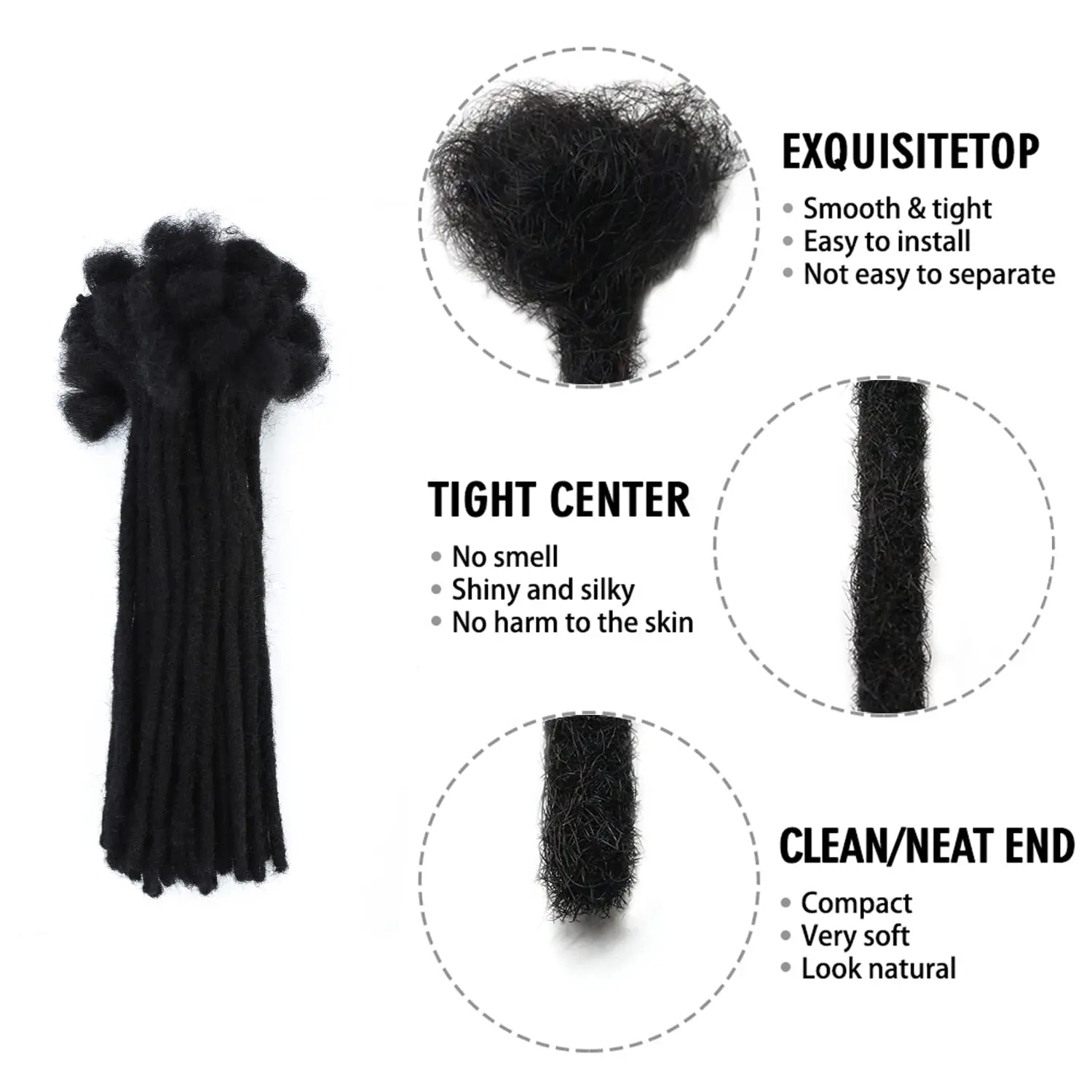 0.4/0.6/0.8cm 100% human hair dreadlock extensions afro kinky human hair loc extensions dreadlocks human hair locs