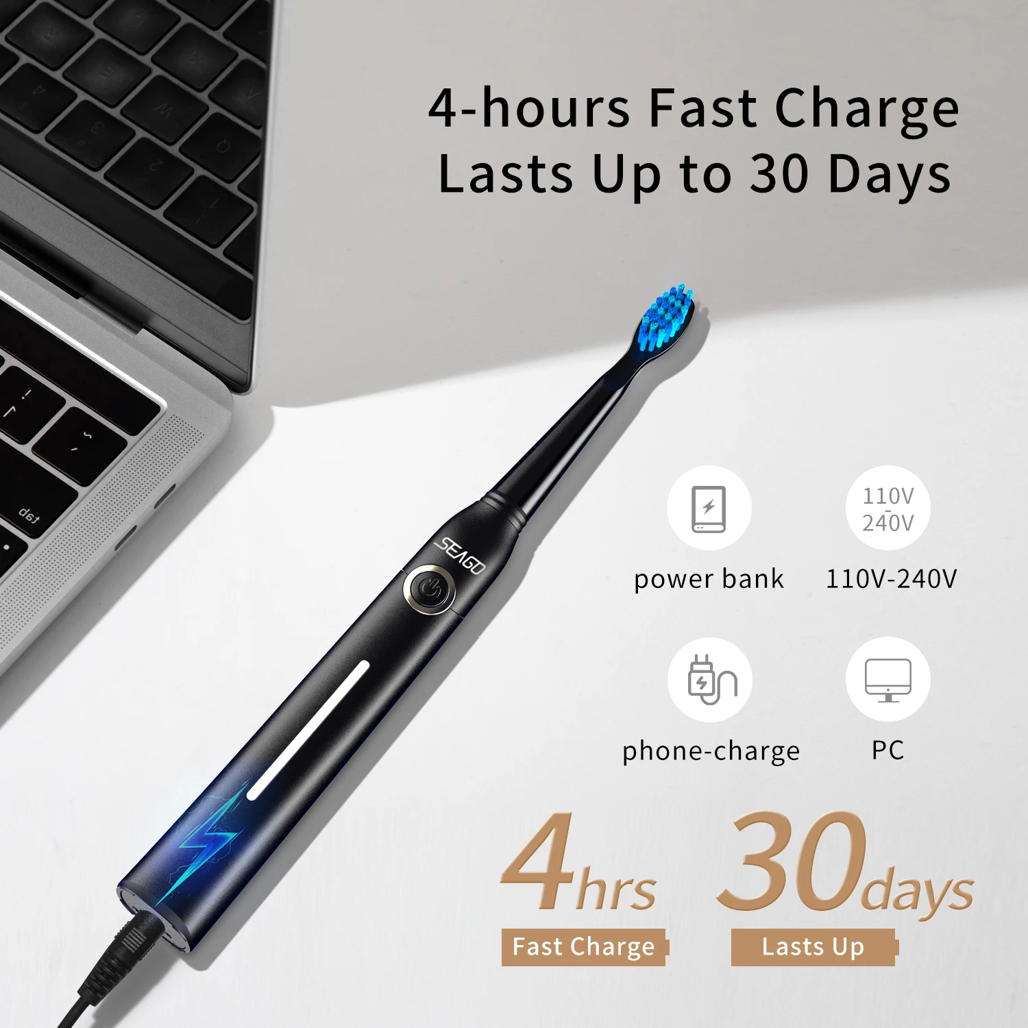  SEAGO Manufacturer SG958 With 2 Heads Protective Clean USB Rechargeable Electric Sonic
