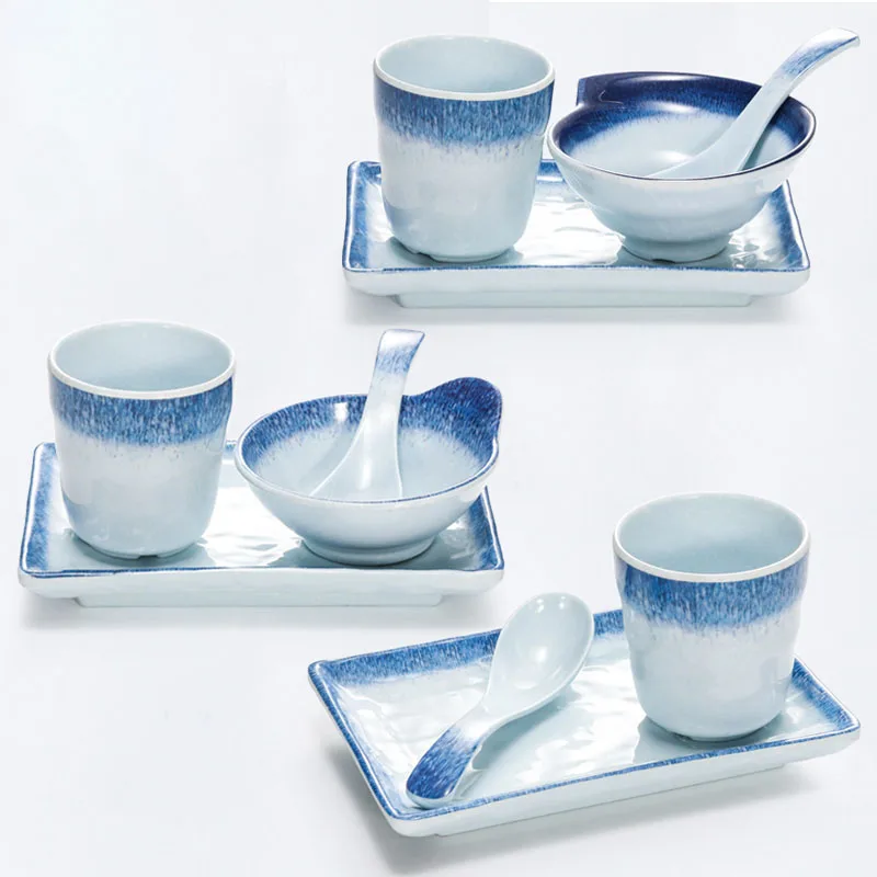 Blue Custom Printing Restaurant Melamine Plastic Plates And Bowls Set Tableware Dinnerware Sets