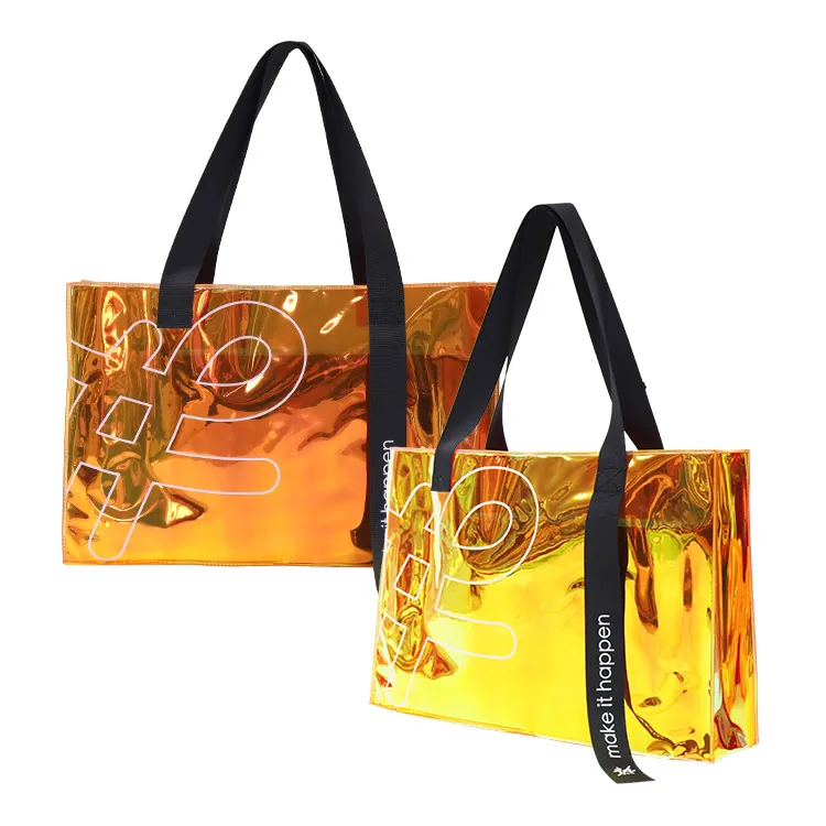 Custom Wholesale Plastic Gift Bag PVC Laser Bag Holographic PVC Transparent Shopping Tote Bag