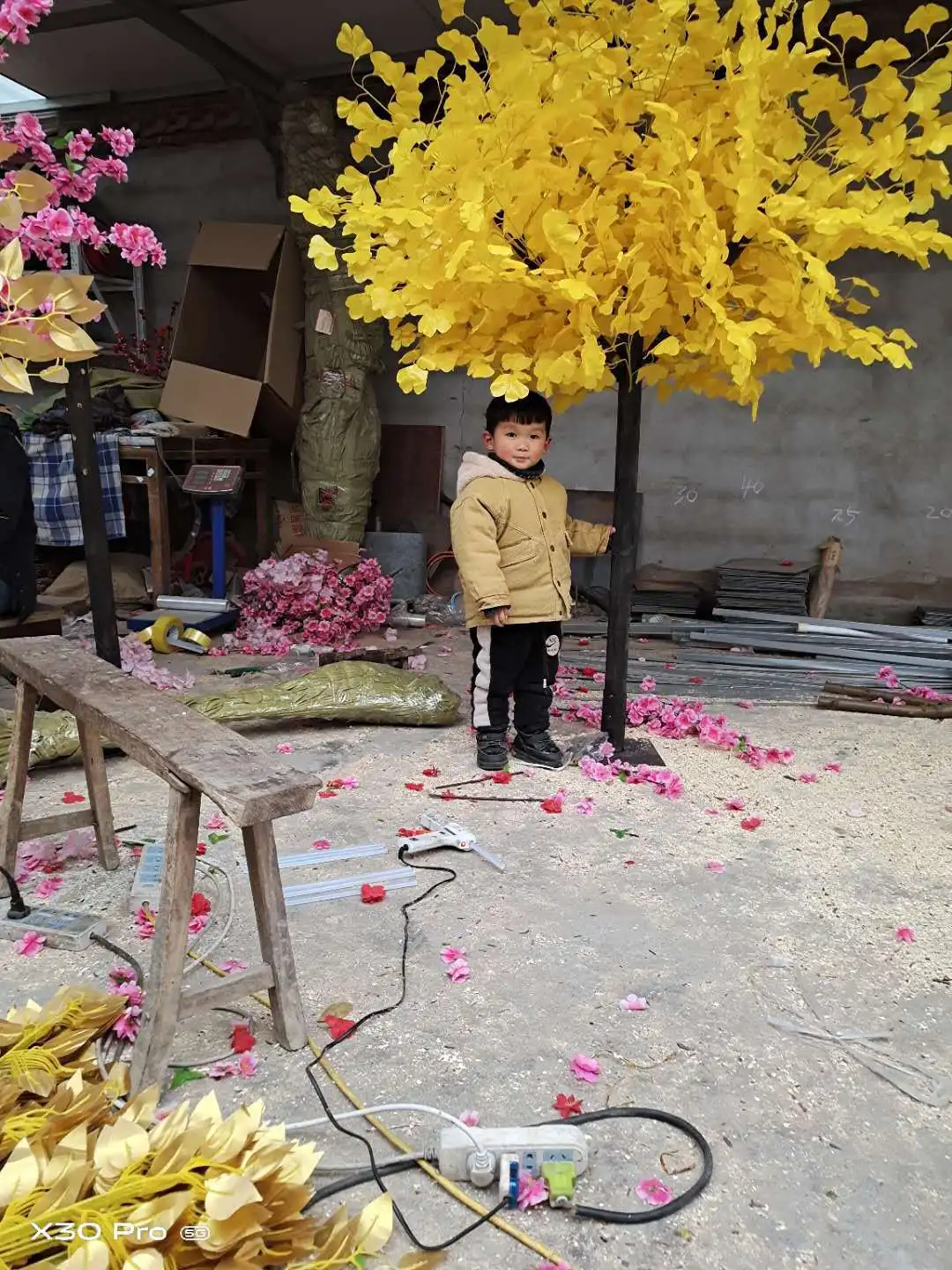 Yellow artificial ginkgo tree for decoration