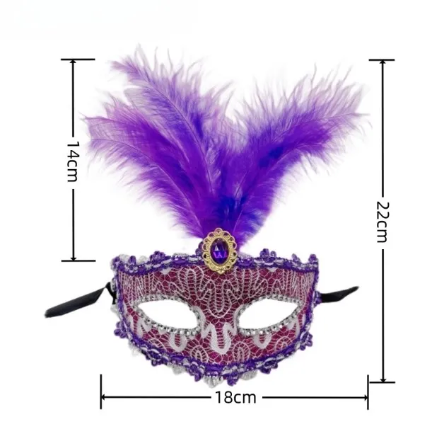 Wholesale Halloween Holiday ball face mask masquerade party mask with feather