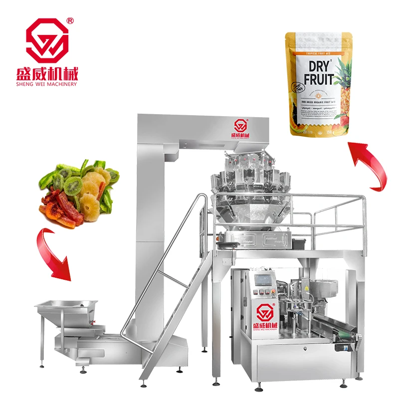Shengwei Machinery Twist Donut Date Sugar Coffee Pharmacy Pill  Tomato Sugar Packing and Printing Dried Fruit Packing Machine