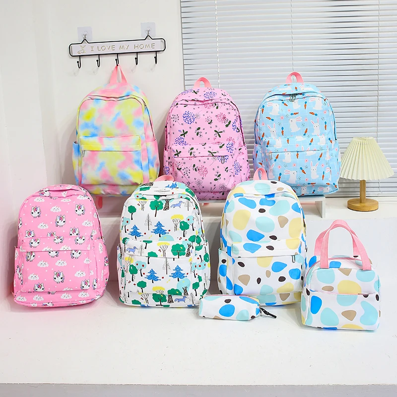 Fashion Girls Printed School Backpack Book Bags 3 PCS/Set Kids Mochilas Escolares Large Capacity Schoolbags Lunch Box Bags Set