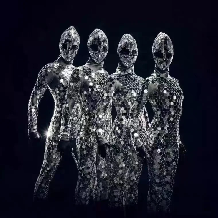 Shiny Men Costumes Stage Space Alien Mirror Costumes Night Club Dance Costumes