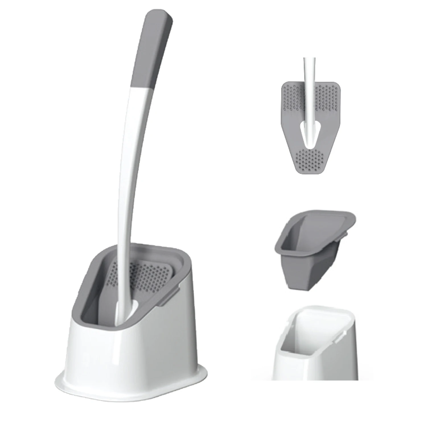 Hot Selling Bathroom Plastic Two Section Handle Soft TPR Cleaning Brush Silicone Toilet Brush