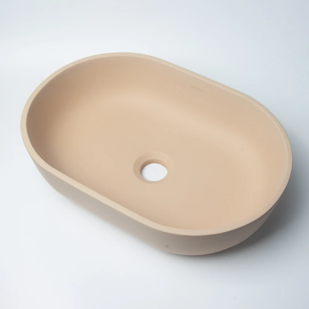 Concrete beige bathroom toilet wash basin sink countertop oval cement hand basin bathroom sink for hotel using vessel sink