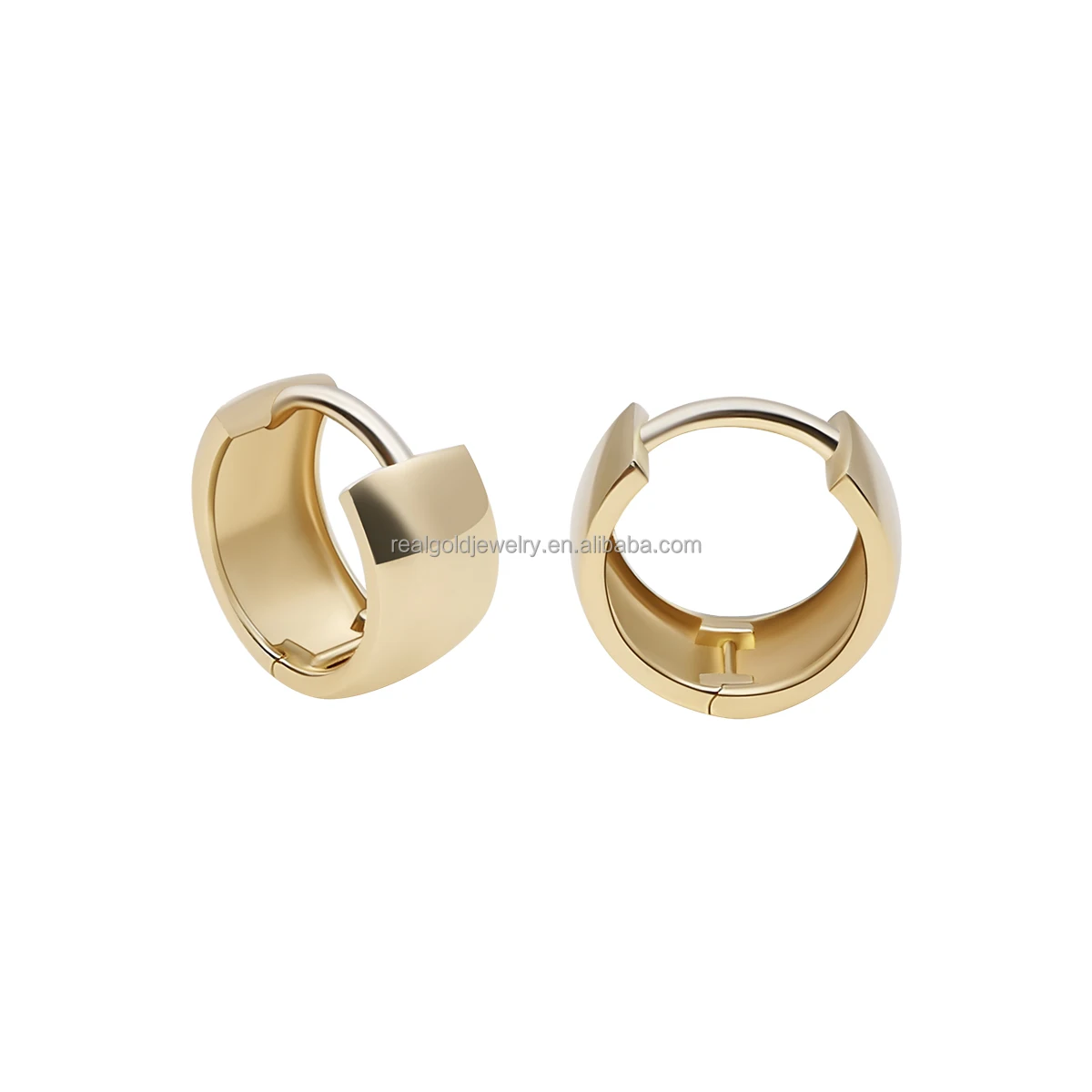 Minimalist Hoop Earring Real 14K Solid Gold Circle Hoop Earring Cuffs 14k Pure Gold Earrings For Men And Women