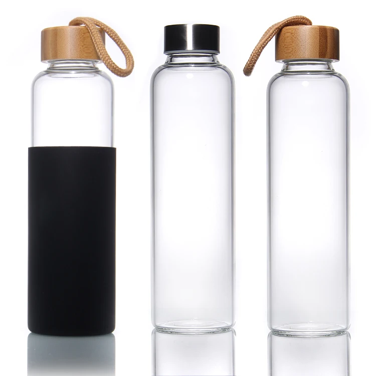 Factory Wholesale 330Ml 500Ml Sports Drinking Bottle Glass Water Bottles With Bamboo Screw Lid And Rope