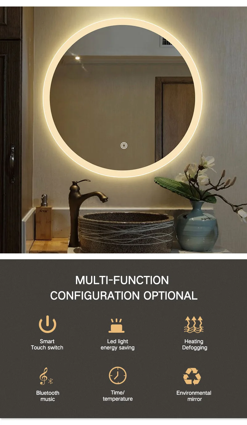Bath Smart Mirror Defogging LED Lights make up Bathroom Mirror With Bluetooth Speaker