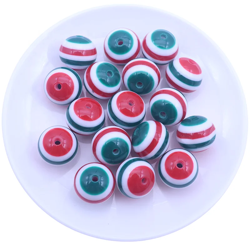 New Arrival 20MM 100pcs Rainbow Acrylic Chunky Bubblegum Resin Striped Loose Beads Fashion for Children Necklace Making