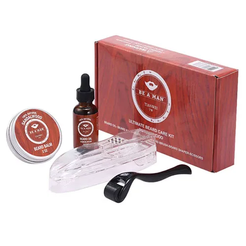 Custom Best Selling Premium Beard Mustache Care Growth Activator Serum Oil Mens Beard Growth Kit With Roller