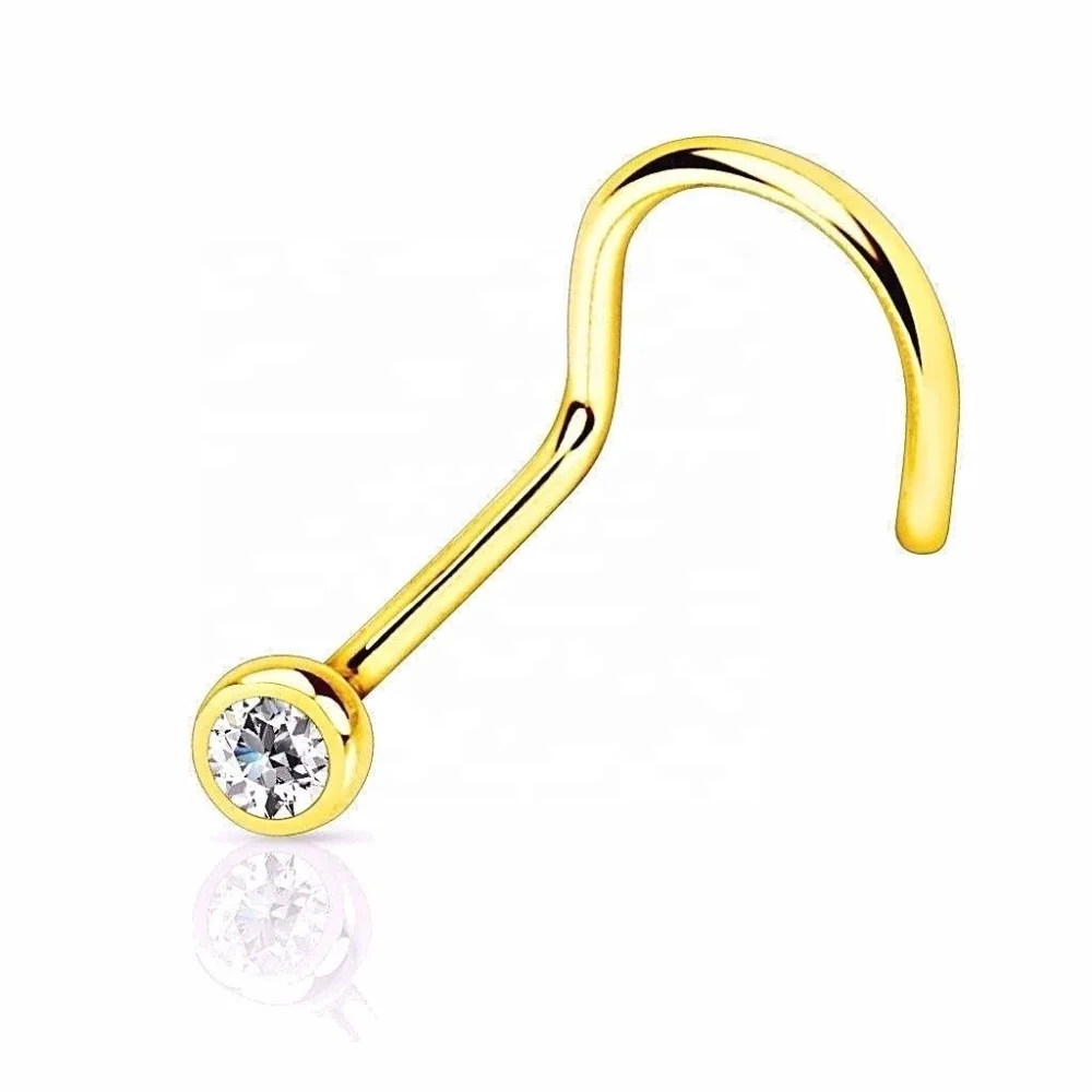 Fashion Crystal Bezel Setting Piercing Jewelry Head Surgical Steel Nose Screw Piercing For Woman