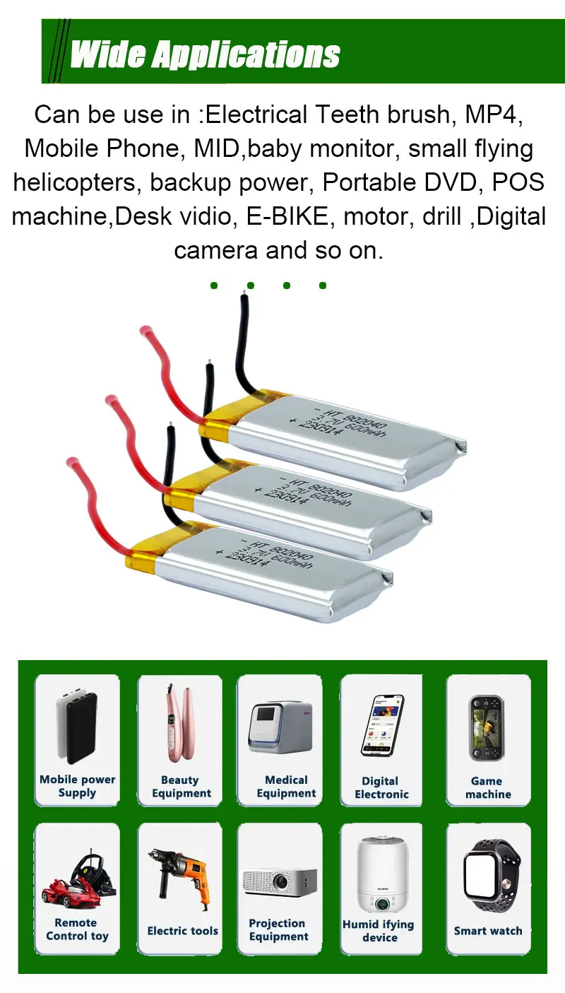 3.7V 600Mah 802040 Polymer Rechargeable Lithium Ion Battery Lipo Battery For Shaver
