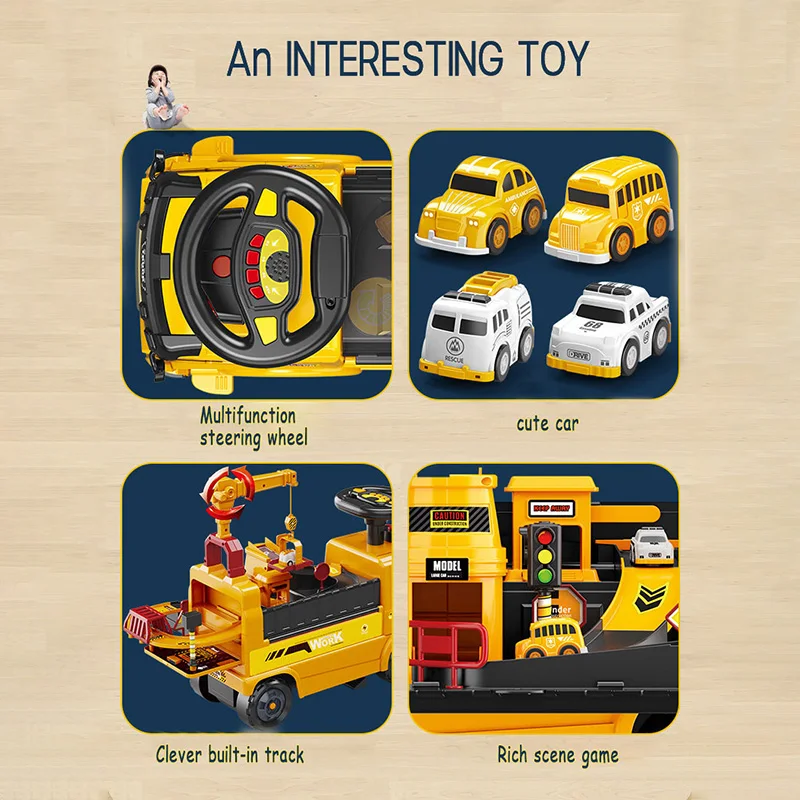 New design fire-fighting scooter toy kids multifunctional puzzle transforming car dual force steering wheel vehicle toys for boy