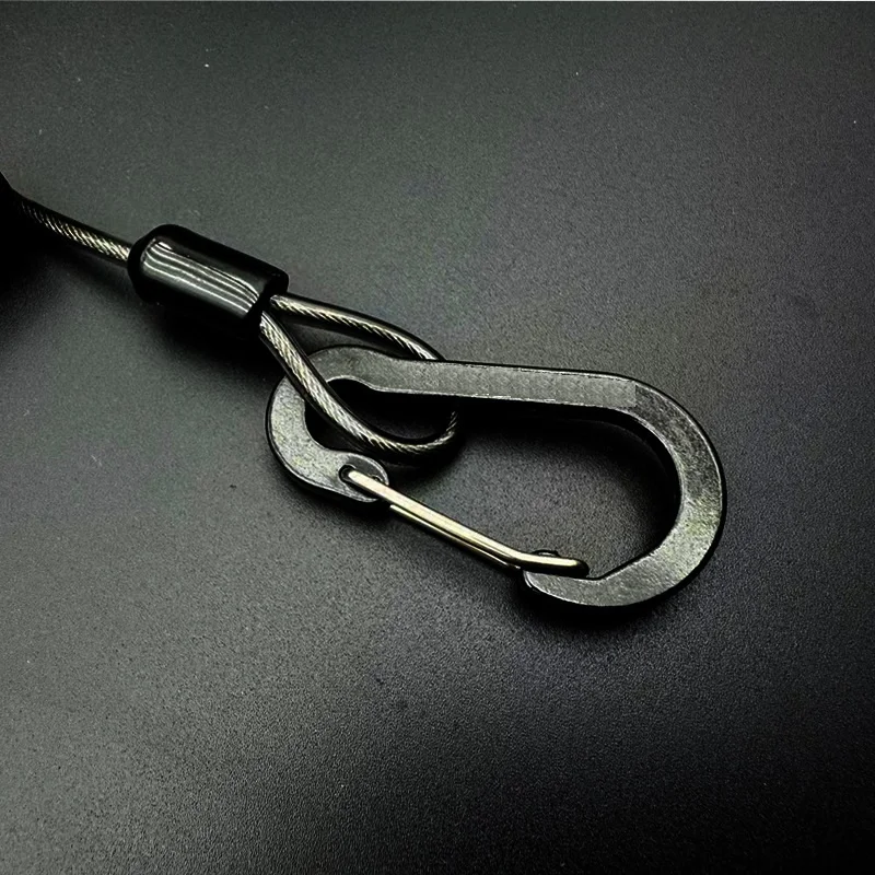 Strengthen black plastic tether coil safety fishing lanyard holding elastic spring rope with snap hook