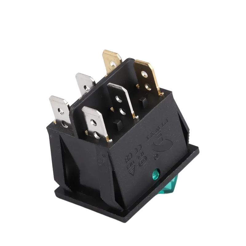 KCD8-212N 16A 250V 6 PIN illuminated rocker switch Green double buttons Waterproof rocker switches