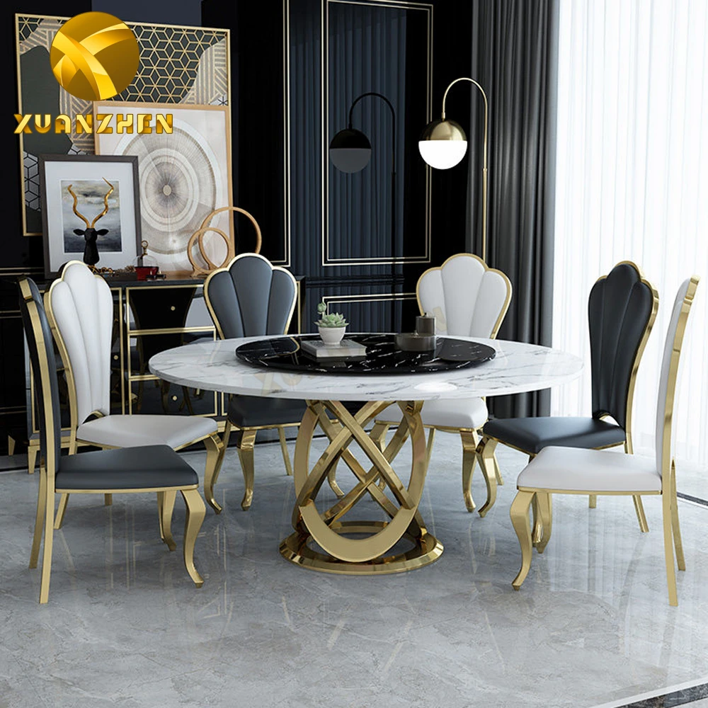 Stainless steel metal furniture kitchen dinning table set round dining tables modern marble dining table set  DT 012