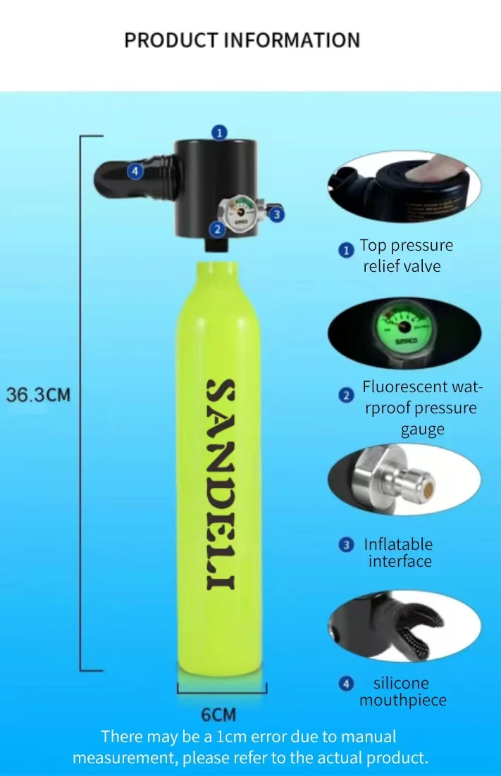 2024 Mini Tank 0.5L Scuba Tank Sub-Mask Fashion Hand Pump Lightweight