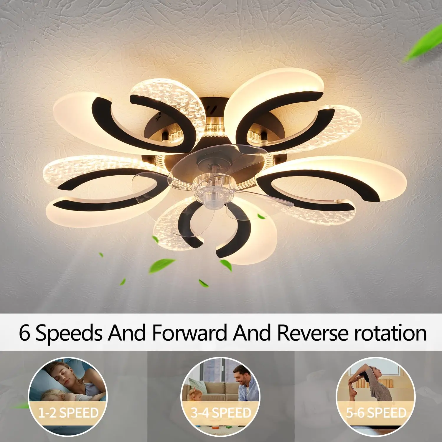 24' Retail Bedroom Electric Decorative Remote Control Smart Chandelier Copper Motor Modern Led Ceiling Fan With Light