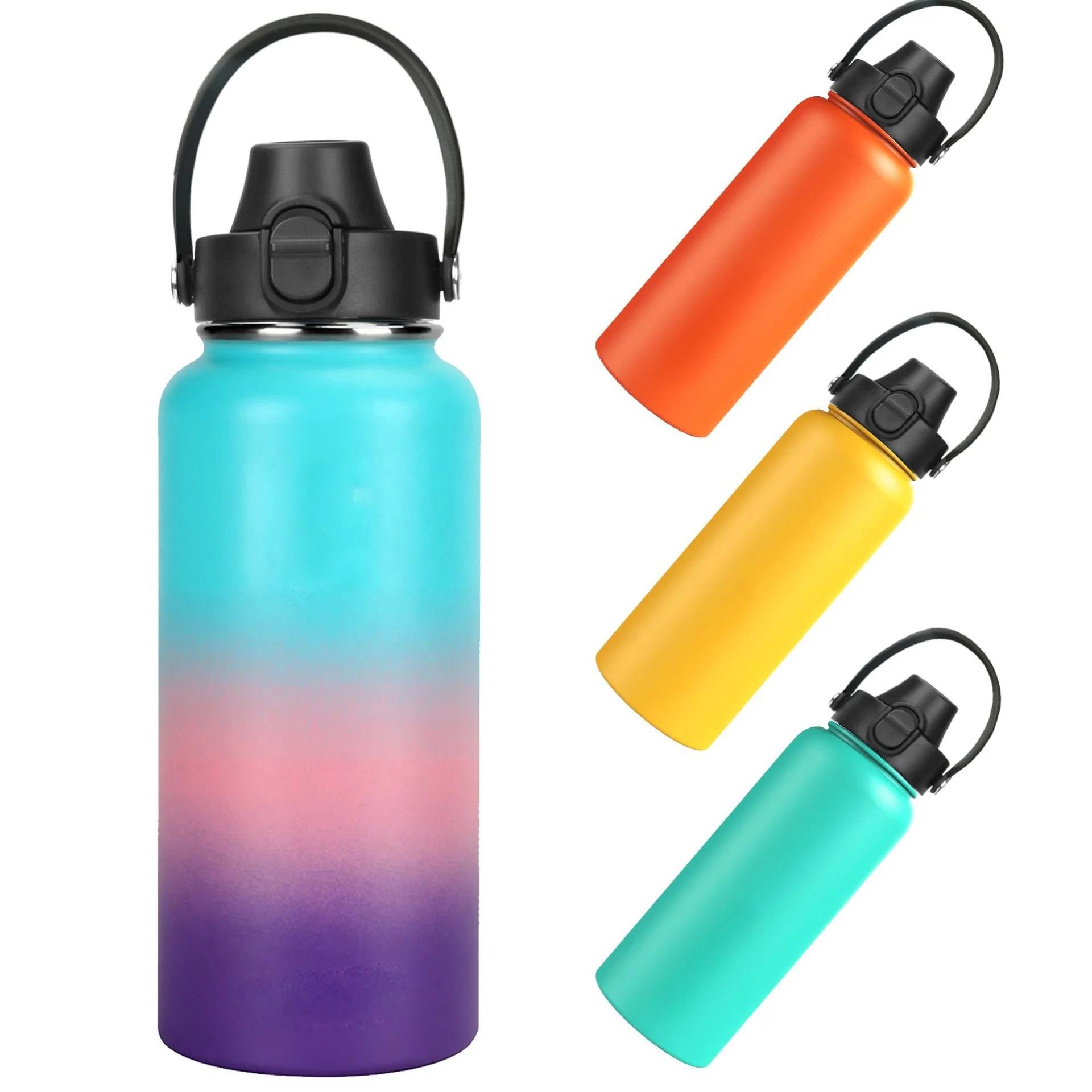 Custom logo 32oz 40oz 64oz double walled insulated stainless steel hot water bottle camp vacuum flask with flex straw lid