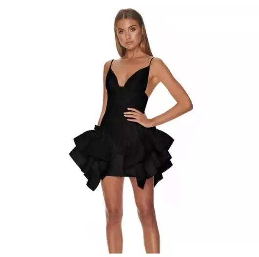 C2263 2020 Fashion New Black Halter Ruffle Mini Bodycon Women bodycon Dresses