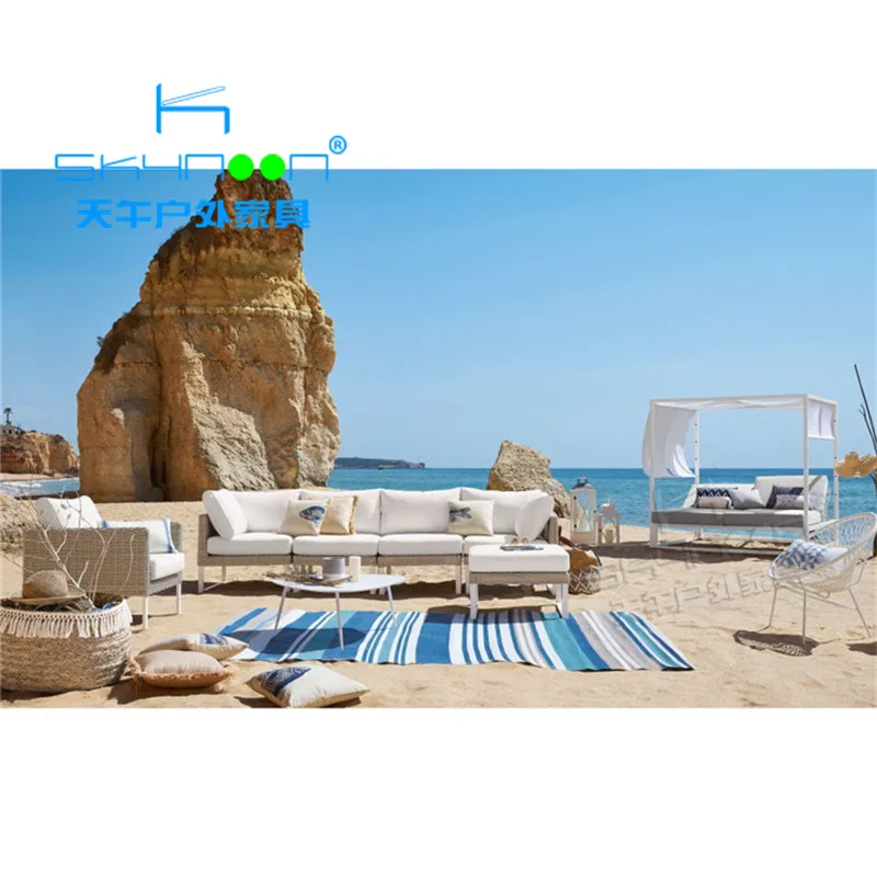 Factory price double sun lounger with canopy high temperature resistant aluminium beach bed high quality daybed outdoor(33021)