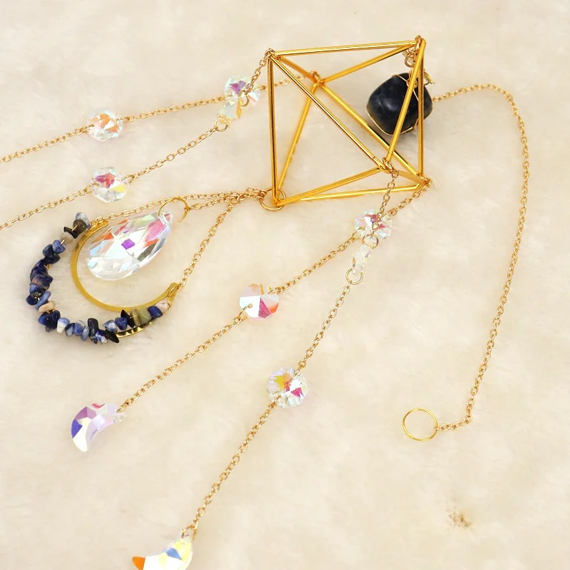 Wholesale raw amethyst pendant sun catcher moon hanging suncatche for decoration natural gemstone suncatcher crystal prism