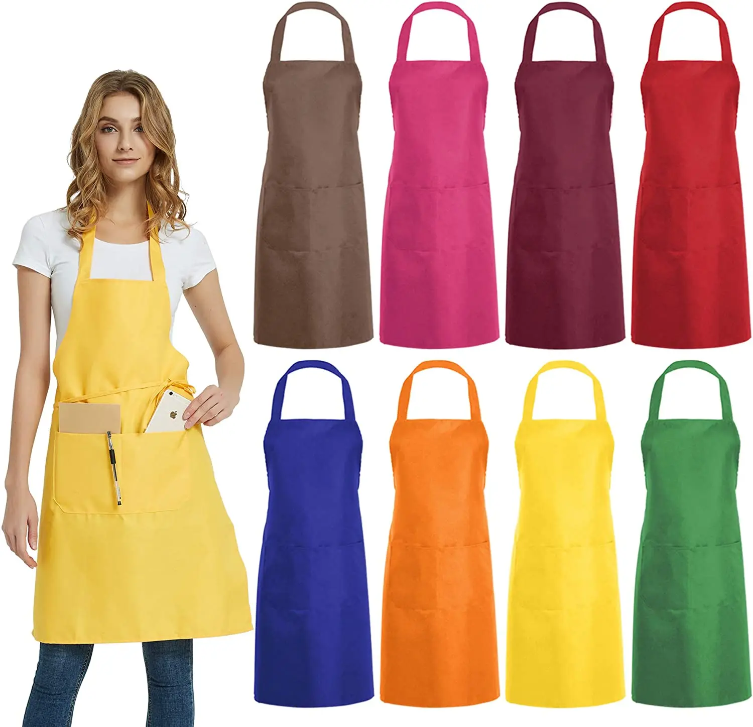 Wholesale Custom Logo Polyester Waterproof Chef Cooking Aprons For Cafe Restaurants Kitchen Apron