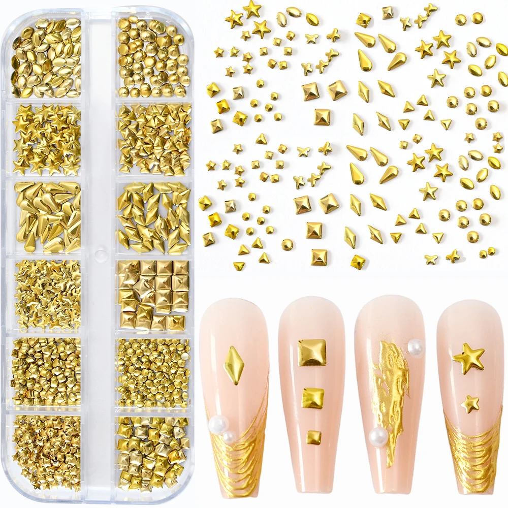 3D Nails Art Metal Charms Gold Nail Micro Caviar Beads Studs for Women Rivet Nail Art Jewels Decoration