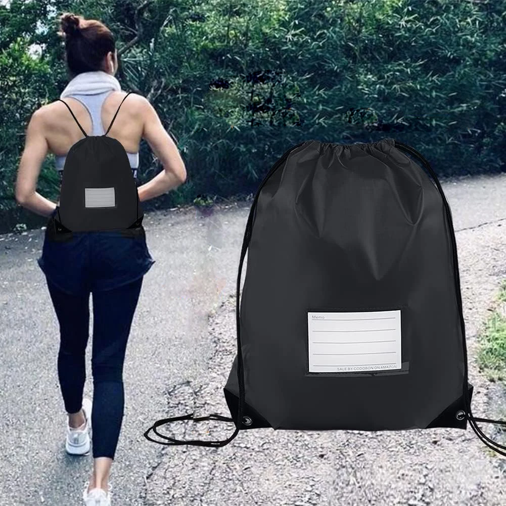 Diy Clothes Shoes Machine Washable Backpack With Id Card Slot Women Men Black Drawstring Bags For Football