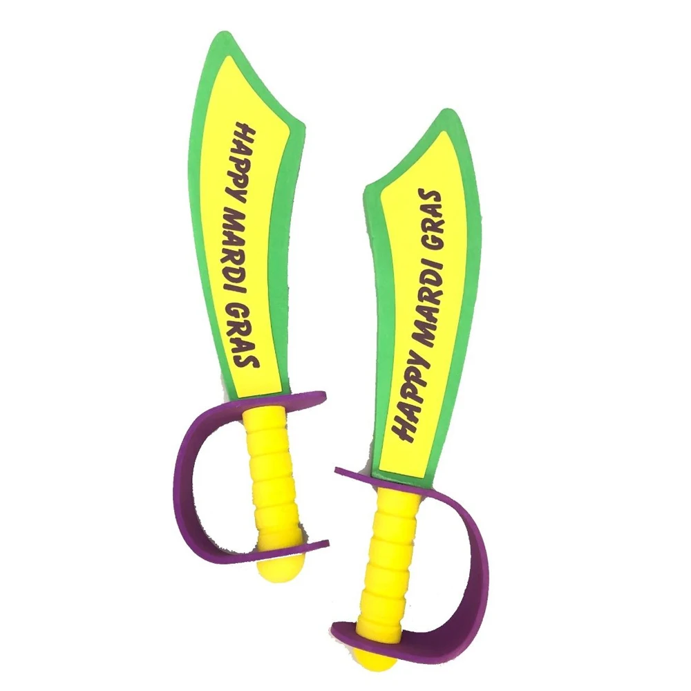 Long Purple Green Gold New Orleans Mardi Gras Foam Pirate Sword for Carnival Celebration Party Favors