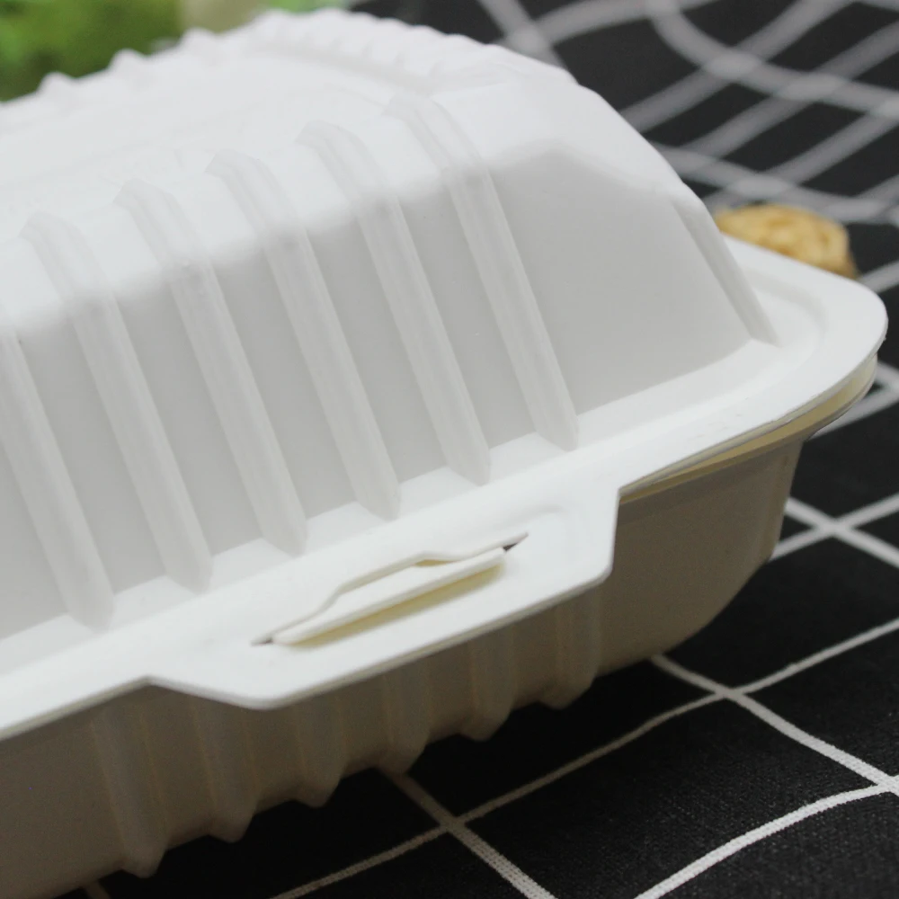 Eco-friendly disposable bio-based food container corn starch takeaway square clamshell box