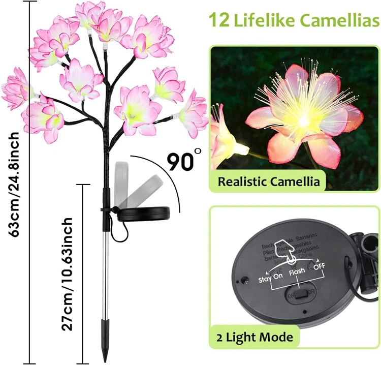 Solar Home Garden Lights 12led Camellia Garden Flower Decoration Outdoor Solar Lights Solar Waterproof Garden Lights for Patio