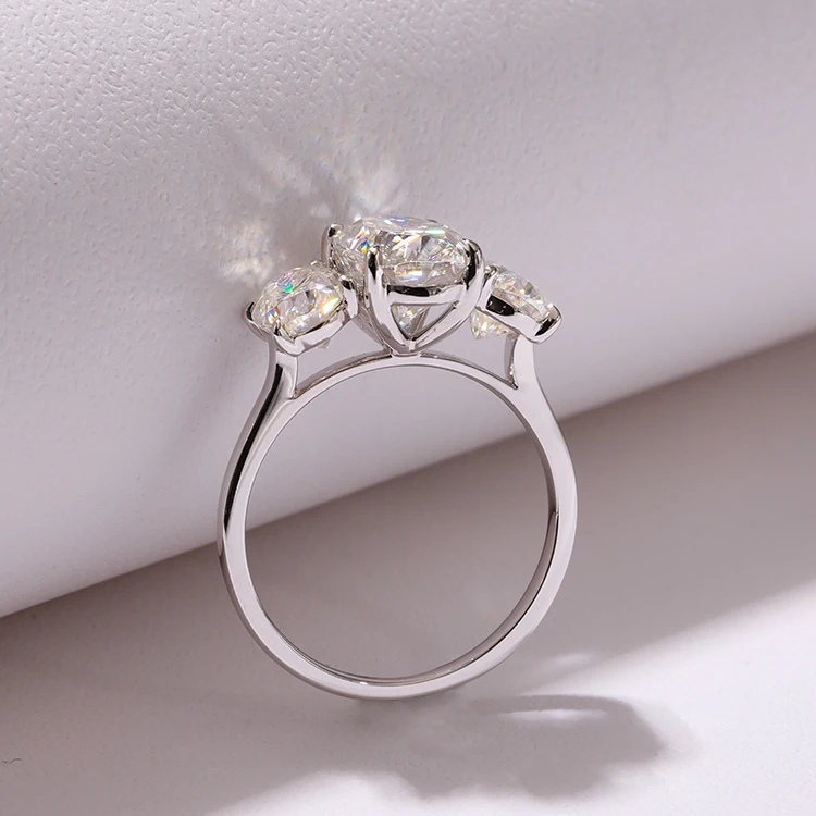 AAA GEMS Platinum Wedding Ring Three Stone Accented 10x7mm Oval Cut Moissanite Diamond Engagement Ring with GRA
