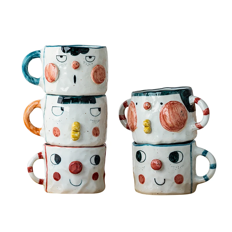 personal custom logo handpainted kawaii handmade 3d ceramic  mugs for girls kids gift and home table decor