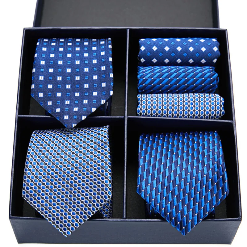 Brand Men Tie with Gift Box Luxury Navy Silk Ties for Men 7.5cm 3types Mens Ties set for Wedding Party