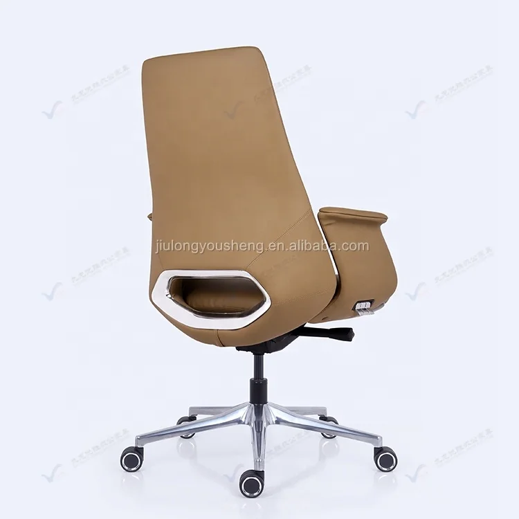 Low Back Brown Leather Ergonomic Chair Synchronous Tilt/Lock Control Leather Chair Swivel Chair for Office