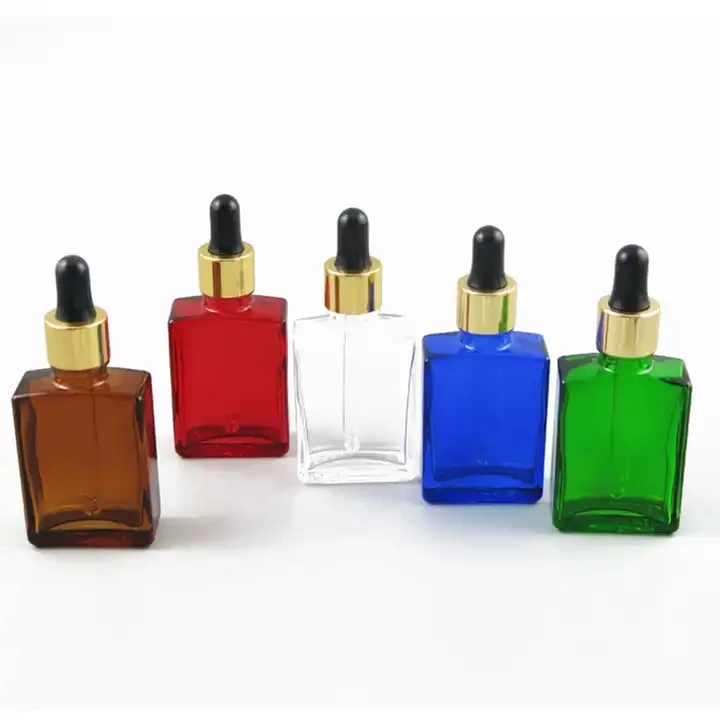 Cosmetic glass square amber bottle Serum products china wholesale pink bottle with dropper 30ml dropper bottle for essential oil